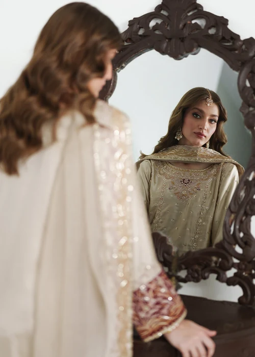 Truba | Elegant Beige Chiffon 3 Piece Festive Suit - Image 2