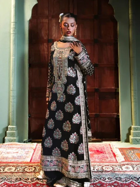 Truba | Regal Black Chiffon 3 Piece Festive Suit