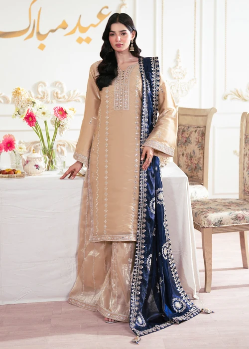 Truba | Elegant Champagne Silk 3 Piece Festive Suit