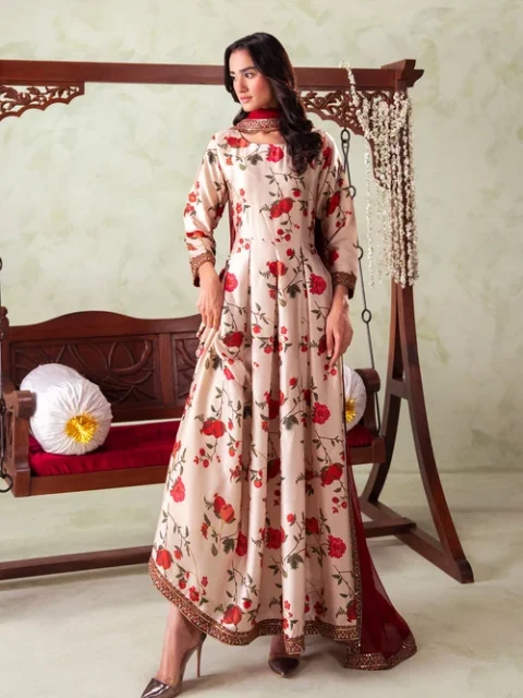 Truba | Elegant Cream Charmuse 3 Piece Festive Maxi