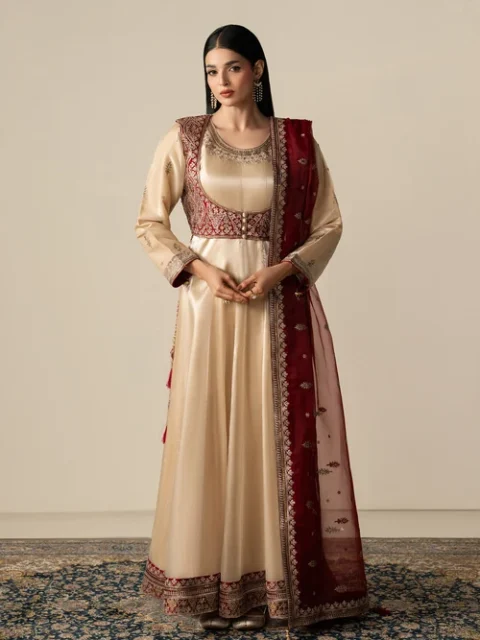 Truba | Elegant Cream Chiffon 2 Piece Anarkali Maxi