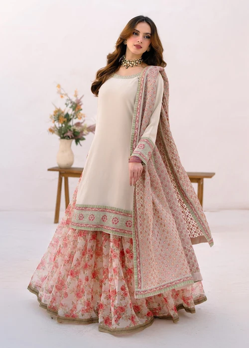 Truba | Elegant Ivory Chiffon 3 Piece Festive Suit - Image 3