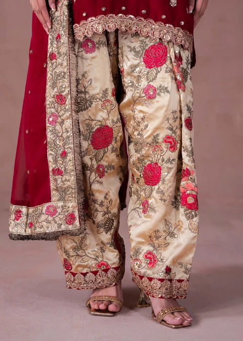 Truba | Regal Maroon Charmuse 3 Piece Festive Suit - Image 2