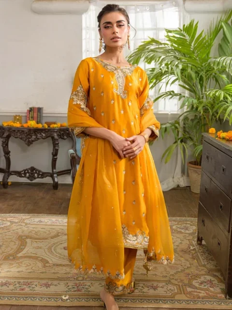 Truba | Elegant Mustard Charmuse 3 Piece Festive Suit