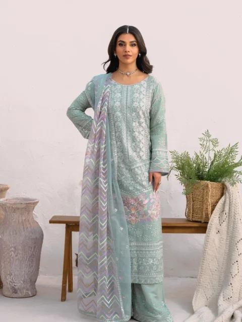 Truba | Elegant Pastel Green Chiffon 3 Piece Festive Suit