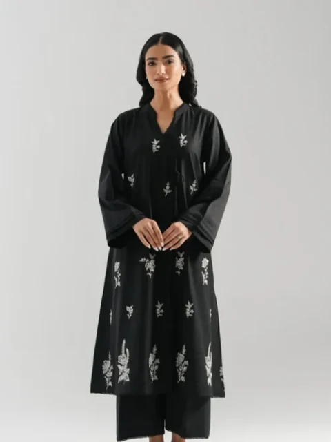 Zeen | Elegant Black Cambric 2 Piece Flared Angrakha Style Suit