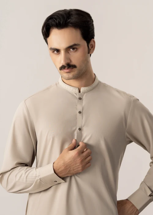 Muraqsh Beige Wash & Wear Suit | Stunning Embroidered 2-Piece Outfit - Image 3