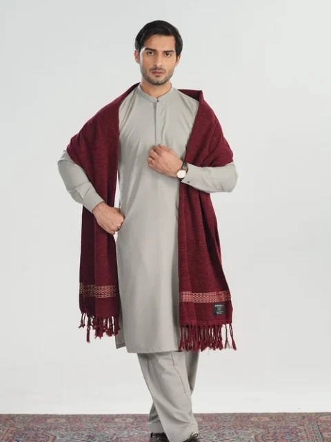 Muraqsh Maroon Velvet Jacquard | Stunning Embroidered Winter Wear
