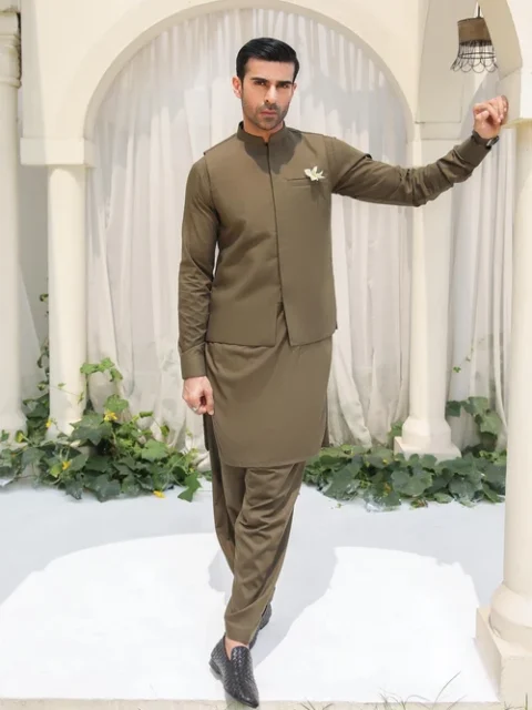 Muraqsh Olive Green 3 Piece Suit | Elegant Festive Wear