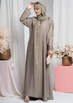 Nayyab Grey Nidha Abaya | Elegant Front Open Button Style