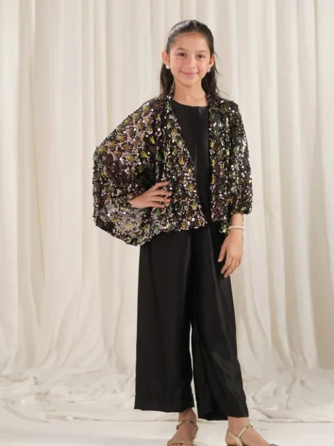 Sprinkles Black 2 Piece Jumpsuit Set | Elegant Net & Silk