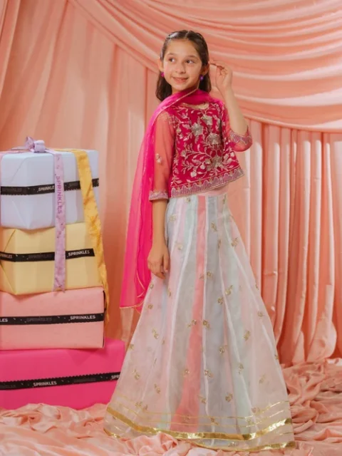 Sprinkles Hot Pink 3 Piece Lehenga | Elegant Wedding Wear