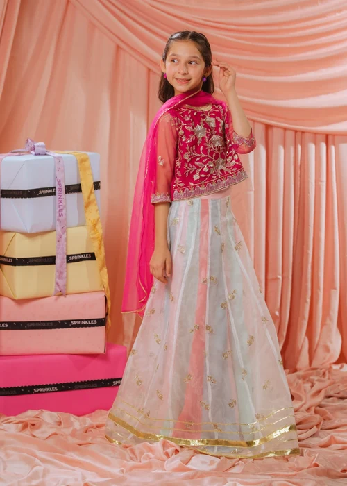 Sprinkles Hot Pink 3 Piece Lehenga | Elegant Wedding Wear