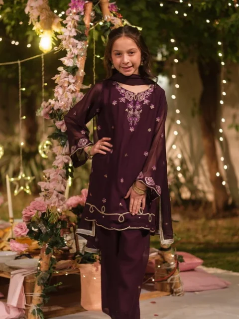Sprinkles Purple 3 Piece Suit | Elegant Embroidered Chiffon