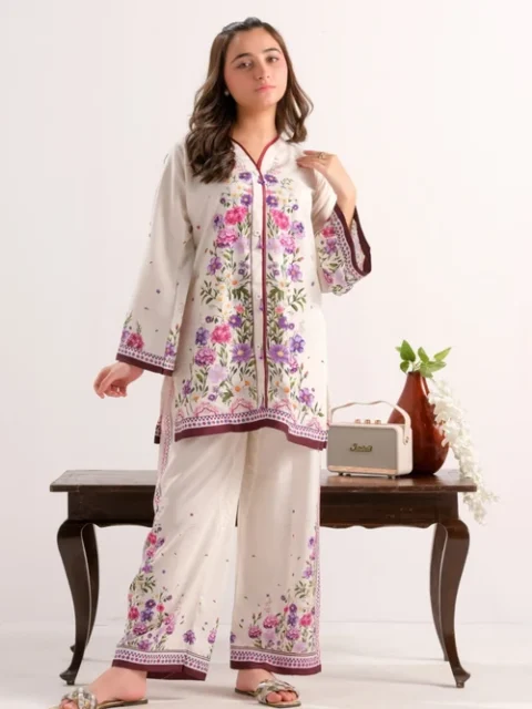 Sprinkles White 2 Piece Suit | Elegant V-Neck Daily Wear