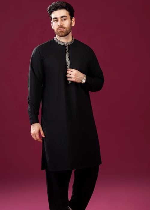 Muraqsh Black Embroidered Shalwar Kameez | Elegant 2-Piece Formal Suit - Image 4