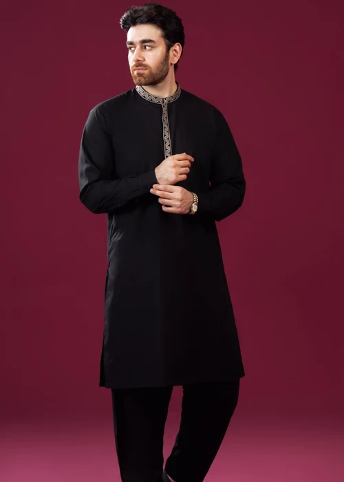 Muraqsh Black Embroidered Shalwar Kameez | Elegant 2-Piece Formal Suit - Image 3