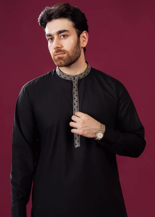 Muraqsh Black Embroidered Shalwar Kameez | Elegant 2-Piece Formal Suit - Image 2