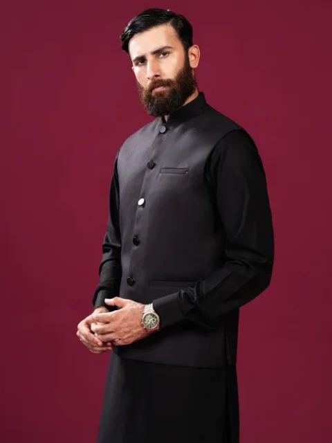 Muraqsh Black Suiting Waistcoat | Elegant Formal Style