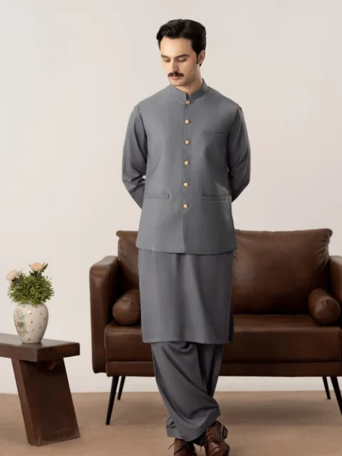 Muraqsh Grey 3 Piece Suit | Elegant Festive Wear