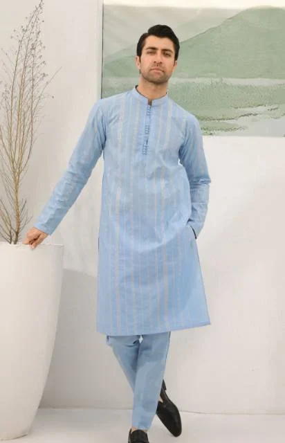 Muraqsh Sky Blue Cotton Suit | Elegant Embroidered Summer Wear
