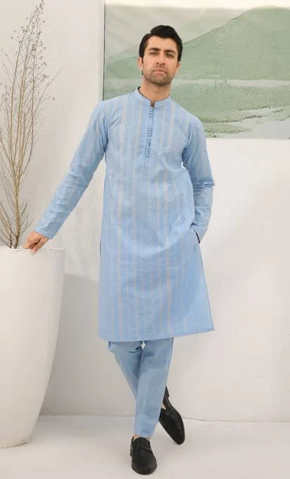 Muraqsh Sky Blue Cotton Suit | Elegant Embroidered Summer Wear