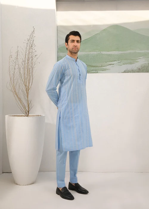 Muraqsh Sky Blue Cotton Suit | Elegant Embroidered Summer Wear - Image 4