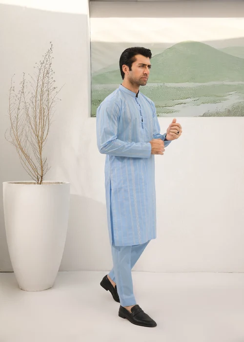 Muraqsh Sky Blue Cotton Suit | Elegant Embroidered Summer Wear - Image 3