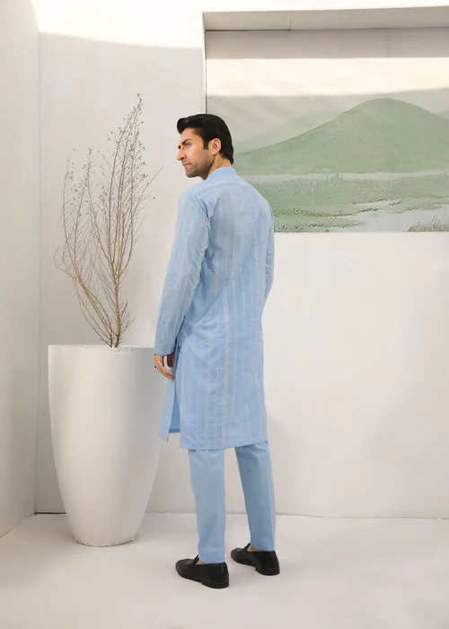 Muraqsh Sky Blue Cotton Suit | Elegant Embroidered Summer Wear - Image 2