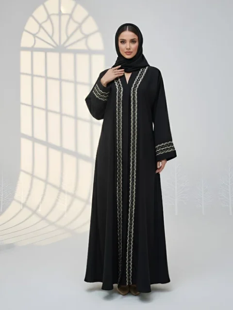 Nayyab Black Nidha Abaya | Elegant Festive 2-Piece Set
