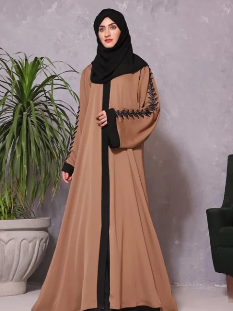 Nayyab Camel Brown Nidha Abaya | Elegant Embroidered Style