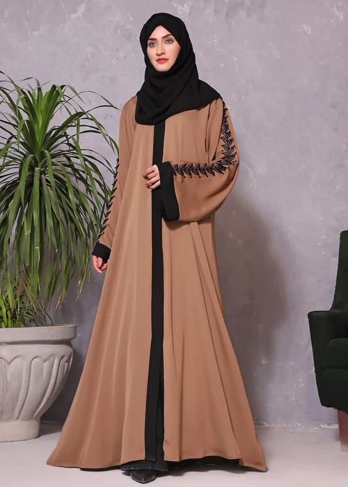 Nayyab Camel Brown Nidha Abaya | Elegant Embroidered Style