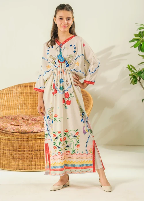 Sprinkles Beige Kaftan | Elegant Straight Cut Crepe Style
