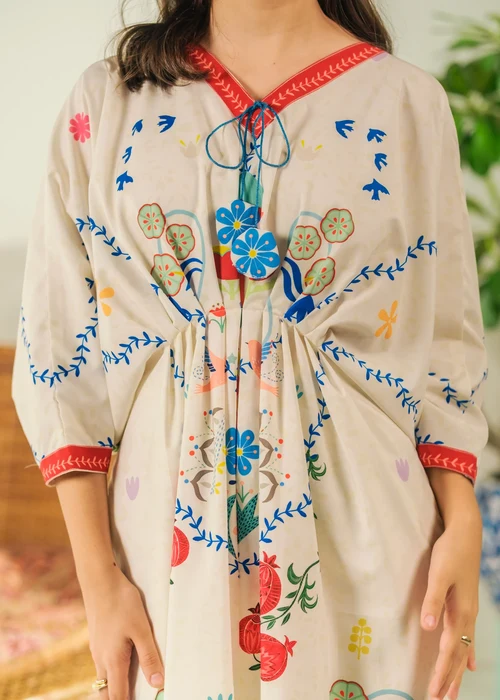 Sprinkles Beige Kaftan | Elegant Straight Cut Crepe Style - Image 4
