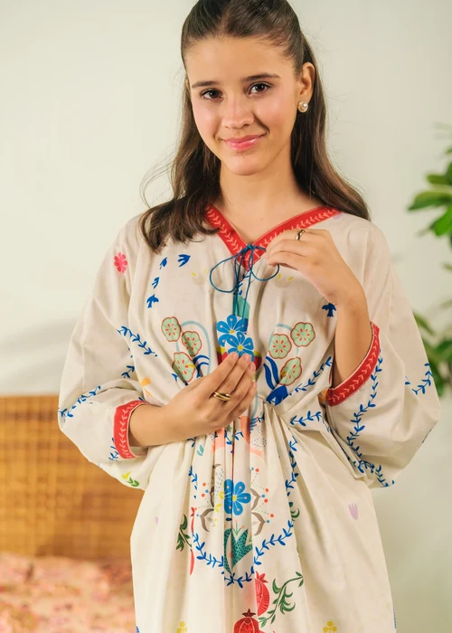 Sprinkles Beige Kaftan | Elegant Straight Cut Crepe Style - Image 2